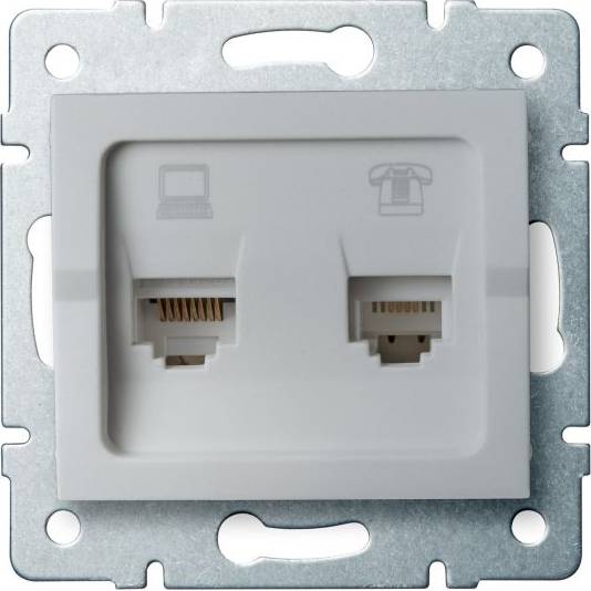 Kanlux LOGI Zásuvka pre dátový telefón RJ45Cat 6 + RJ11 - strieborná 25231