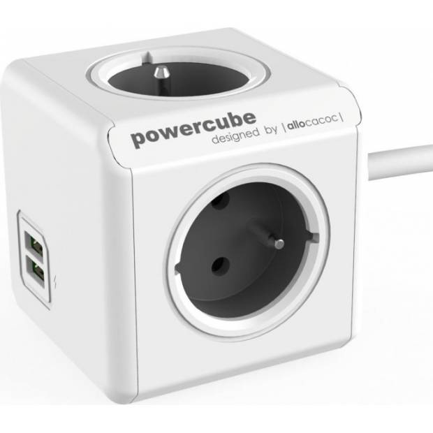 Zásuvka Power Cube PowerCube s predlžovacím káblom 1,5 m na 230 V USB ŠEDÁ