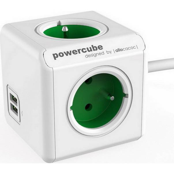 Zásuvka Power Cube PowerCube s predlžovacím káblom 1,5 m na 230 V USB /ZELENÁ/