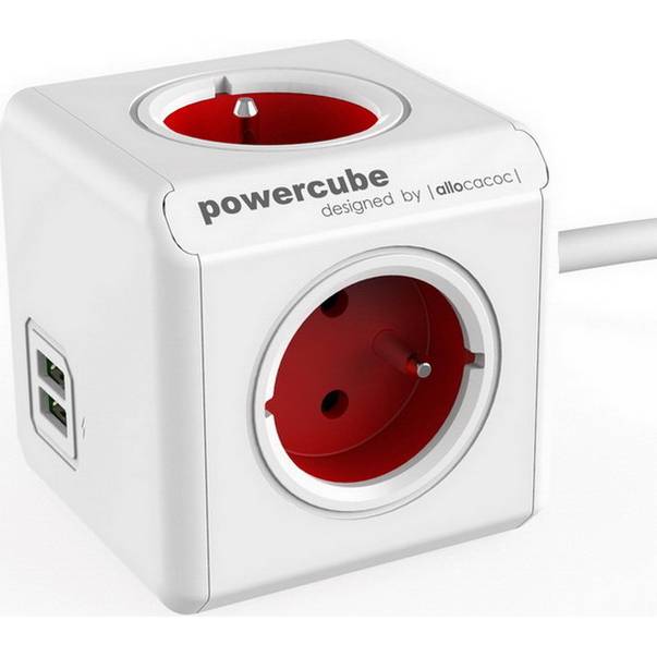 Zásuvka Power Cube PowerCube s predlžovacím káblom 1,5 m na 230 V USB /ČERVENÁ/