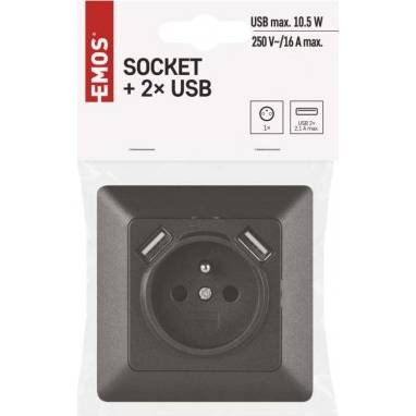 A6000.2 Zásuvka s USB 2,1A max., antracitová EMOS