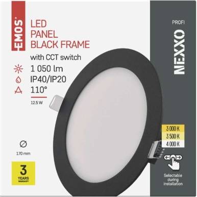 ZD1333 LED vstavané svietidlo NEXXO, okrúhle, čierne, 12,5 W, so zmenou CCT EMOS Lighting