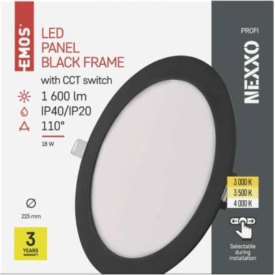 ZD1343 LED vstavané svietidlo NEXXO, okrúhle, čierne, 18 W, so zmenou CCT EMOS Lighting