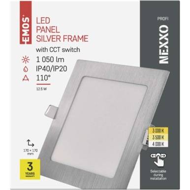 ZD2233 LED vstavané svietidlo NEXXO, štvorcové, strieborné, 12,5 W, so zmenou CCT EMOS Lighting