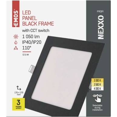 ZD2333 LED vstavané svietidlo NEXXO, štvorcové, čierne, 12,5 W, so zmenou CCT EMOS Lighting