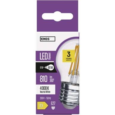 ZF1141 LED žiarovka Filament Mini Globe 6W E27 neutrálna biela EMOS