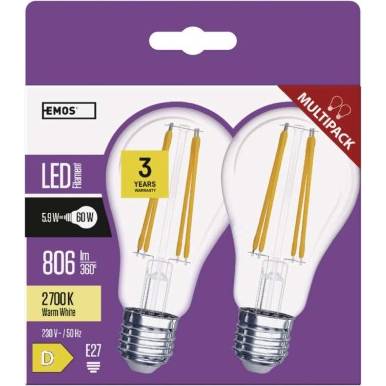 ZF5140.2 LED žiarovka Filament A60 5,9W E27 teplá biela EMOS Lighting