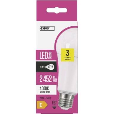 ZQ5184 LED žiarovka Classic A67 19W E27 neutrálna biela EMOS Lighting