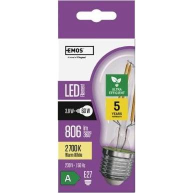 ZF5147 LED žiarovka Filament A60 / E27 / 3,8 W (60 W) / 806 lm / teplá biela EMOS Lighting