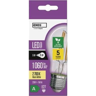 ZF5157 LED žiarovka Filament A60 / E27 / 5 W (75 W) / 1 060 lm / teplá biela EMOS Lighting