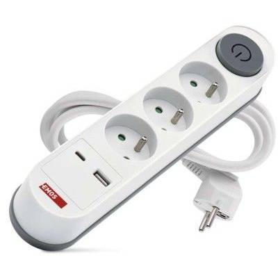 P1312PD Predlžovací kábel 2 m / 3 zásuvky / s prepínačom / biely / 1×USB-A + 1×USB-C / 1,5 mm2