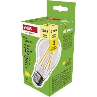 ZF5D52 LED žiarovka Filament A60 / E27 / 7,8 W (75 W) / 1060 lm / teplá biela