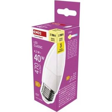 ZQ4E21 LED žiarovka Classic Candle / E27 / 4,2 W (40 W) / 470 lm / teplá biela